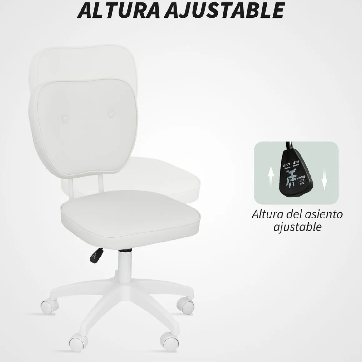 Silla de escritorio Valentín altura regulable blanco 82-92x46x59 cm