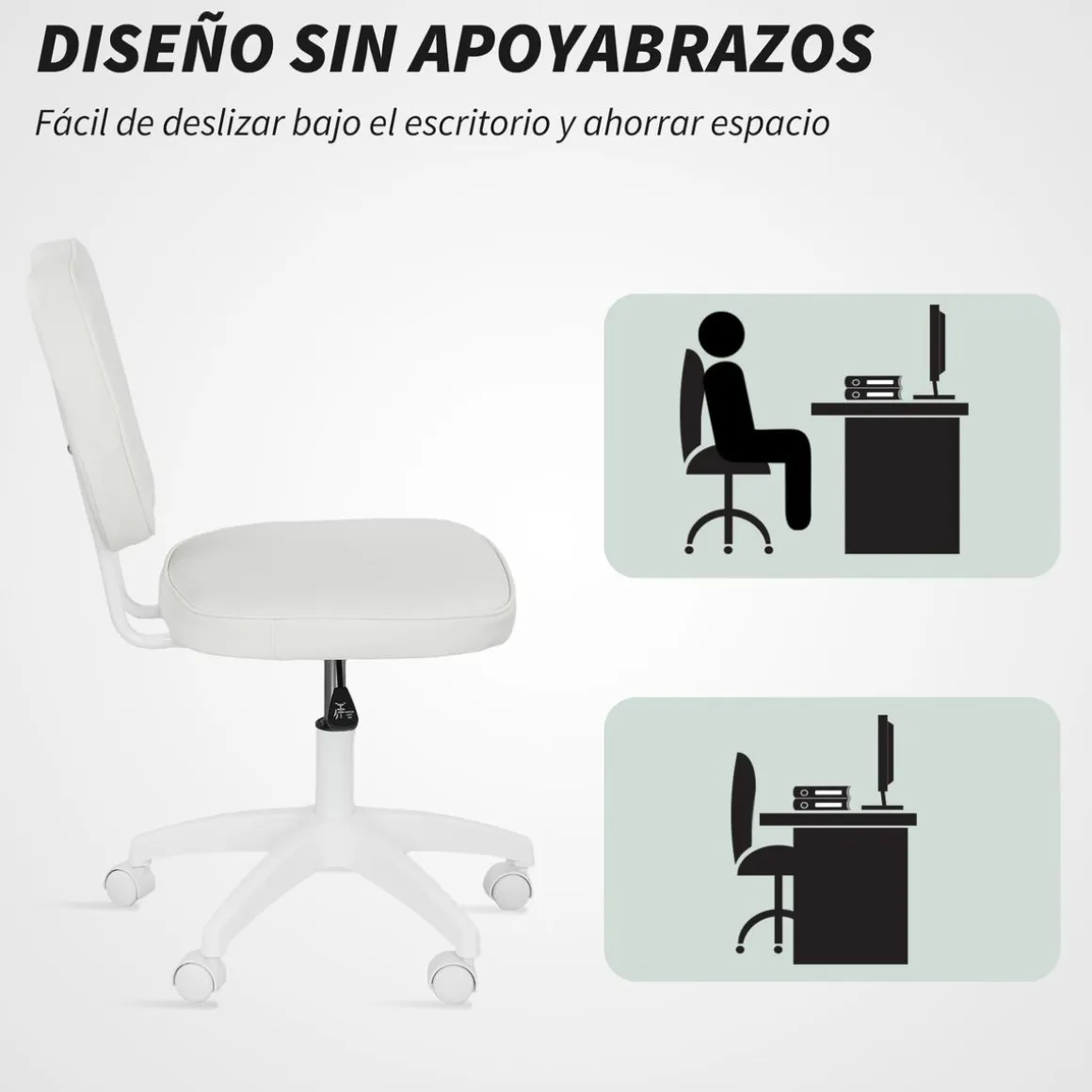 Silla de escritorio Valentín altura regulable blanco 82-92x46x59 cm