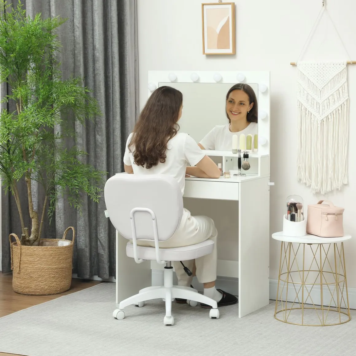 Silla de escritorio Valentín altura regulable blanco 82-92x46x59 cm