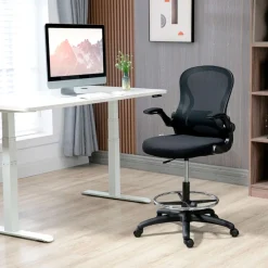 Silla de escritorio Vinsetto giratoria con soporte lumbar + reposapiés + reposabrazos negro 102-122x59x65 cm