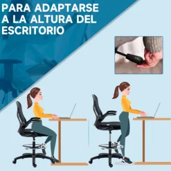 Silla de escritorio Vinsetto giratoria con soporte lumbar + reposapiés + reposabrazos negro 102-122x59x65 cm