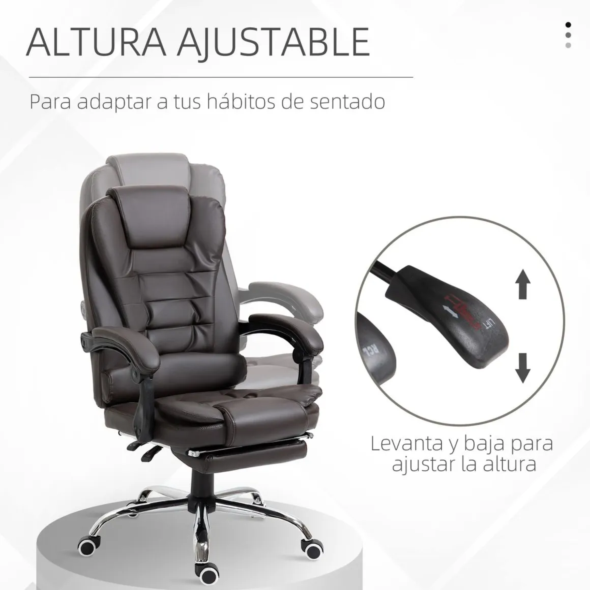 Silla de oficina Adar Homcom con reposapiés reclinable marrón oscuro 109-117x64,5x69 cm