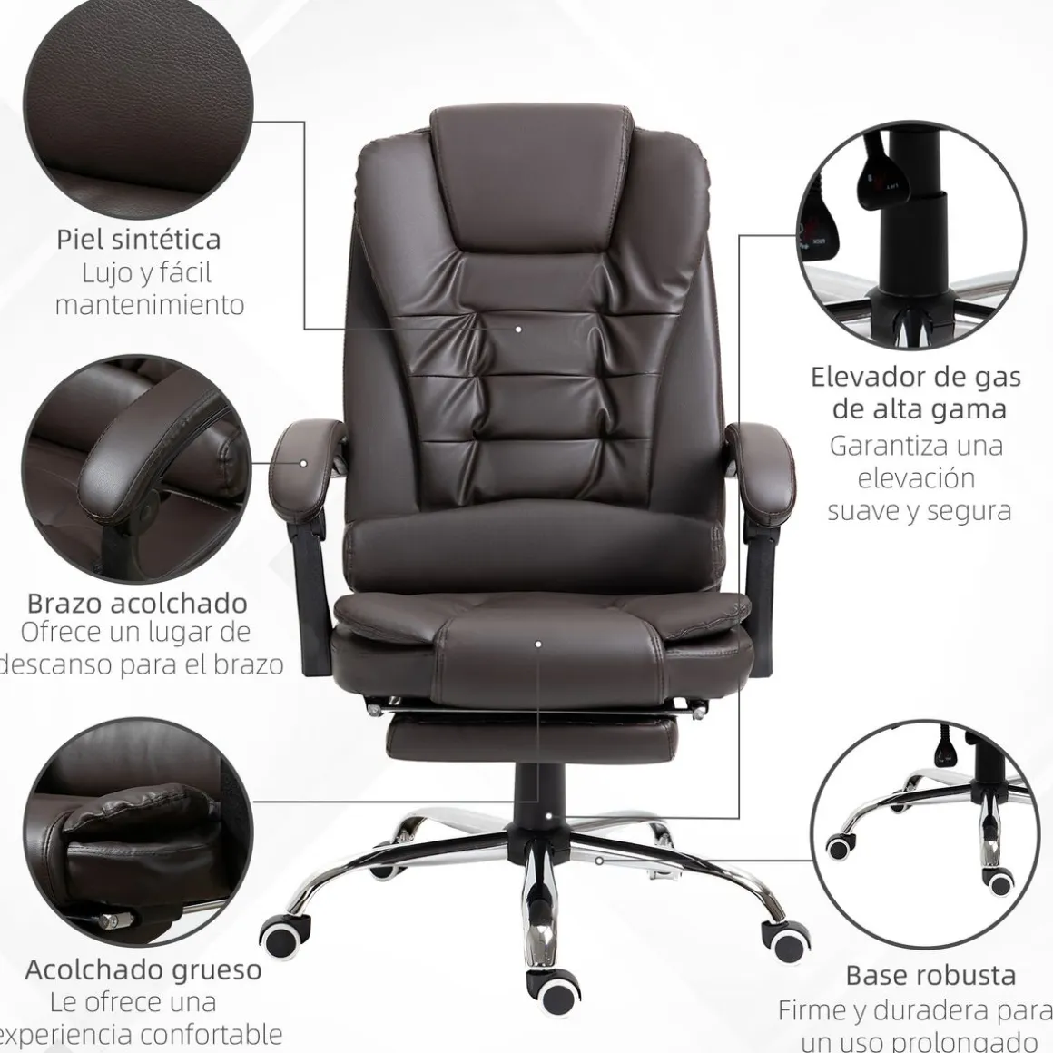 Silla de oficina Adar Homcom con reposapiés reclinable marrón oscuro 109-117x64,5x69 cm