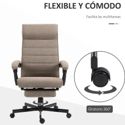 Silla de oficina Albahaca Vinsetto reclinable altura ajustable + reposapiés marrón 106-114x67x68 cm