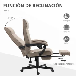 Silla de oficina Albahaca Vinsetto reclinable altura ajustable + reposapiés marrón 106-114x67x68 cm