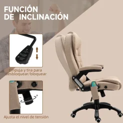 Silla de oficina Arthur Vinsetto altura regulable y función masaje beige 107-116x67x74 cm