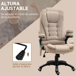Silla de oficina Arthur Vinsetto altura regulable y función masaje beige 107-116x67x74 cm