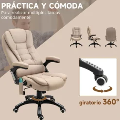 Silla de oficina Arthur Vinsetto altura regulable y función masaje beige 107-116x67x74 cm