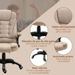 Silla de oficina Arthur Vinsetto altura regulable y función masaje beige 107-116x67x74 cm