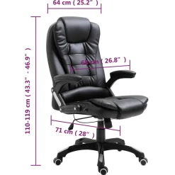 Silla de oficina Coma acolchada reclinable negro 110-119x68x71 cm