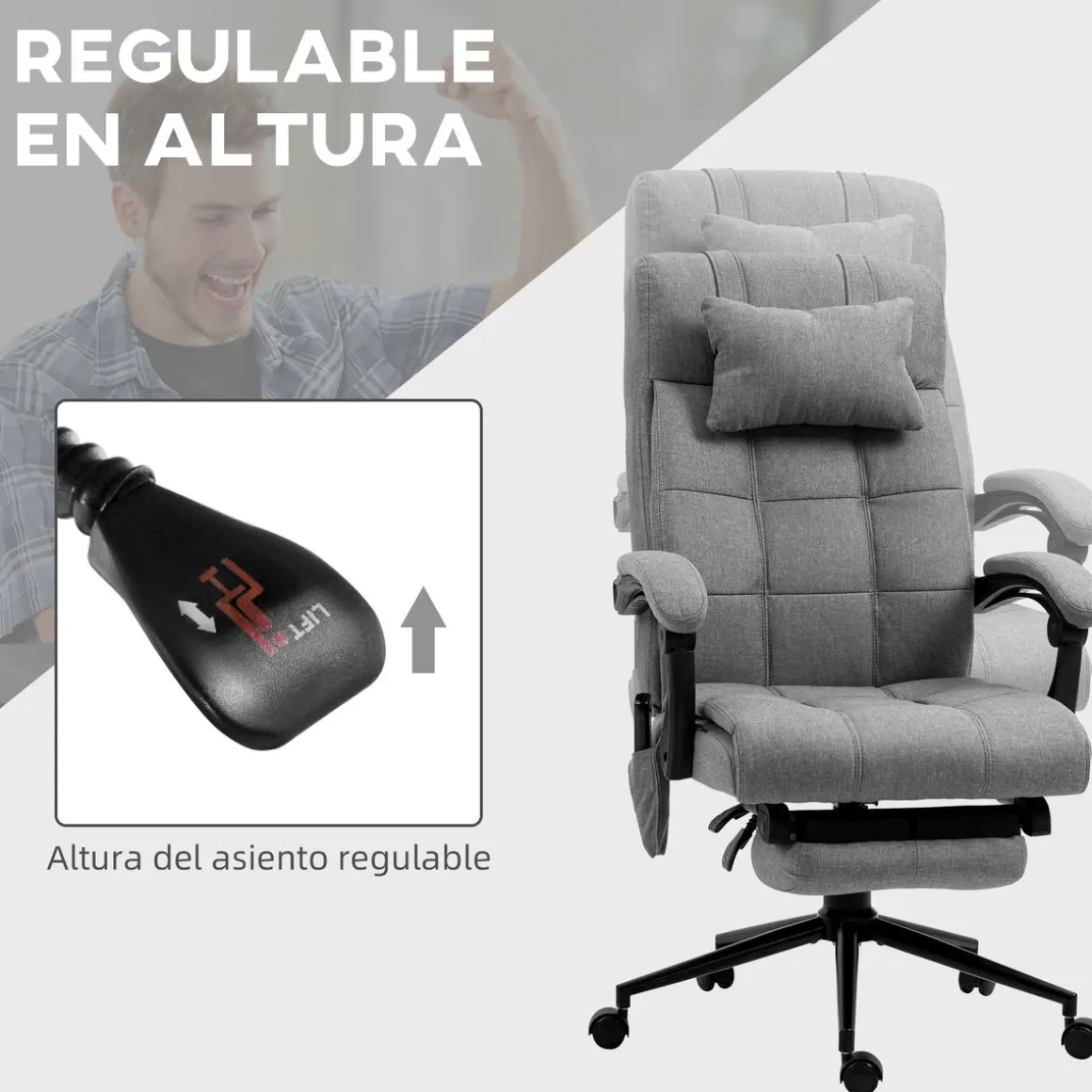 Silla de oficina Comps Vinsetto función masaje 5 modos gris 112-120x66x76 cm