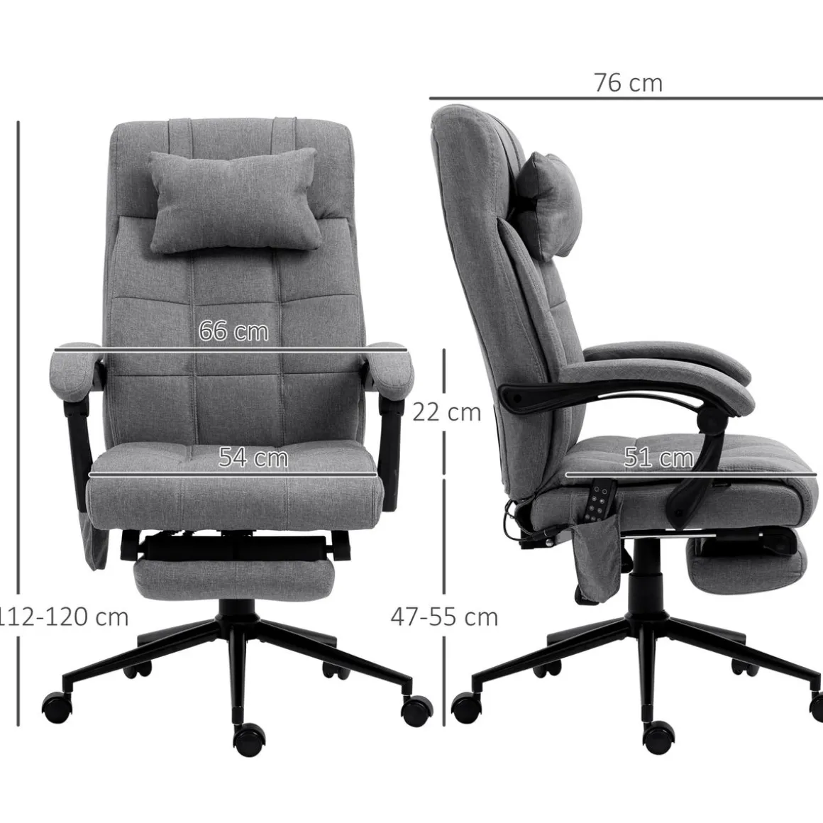 Silla de oficina Comps Vinsetto función masaje 5 modos gris 112-120x66x76 cm
