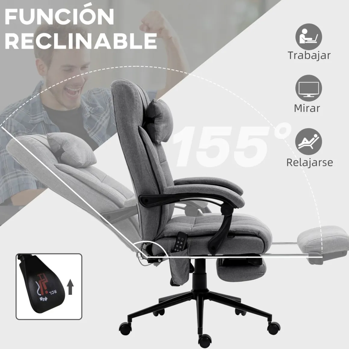 Silla de oficina Comps Vinsetto función masaje 5 modos gris 112-120x66x76 cm