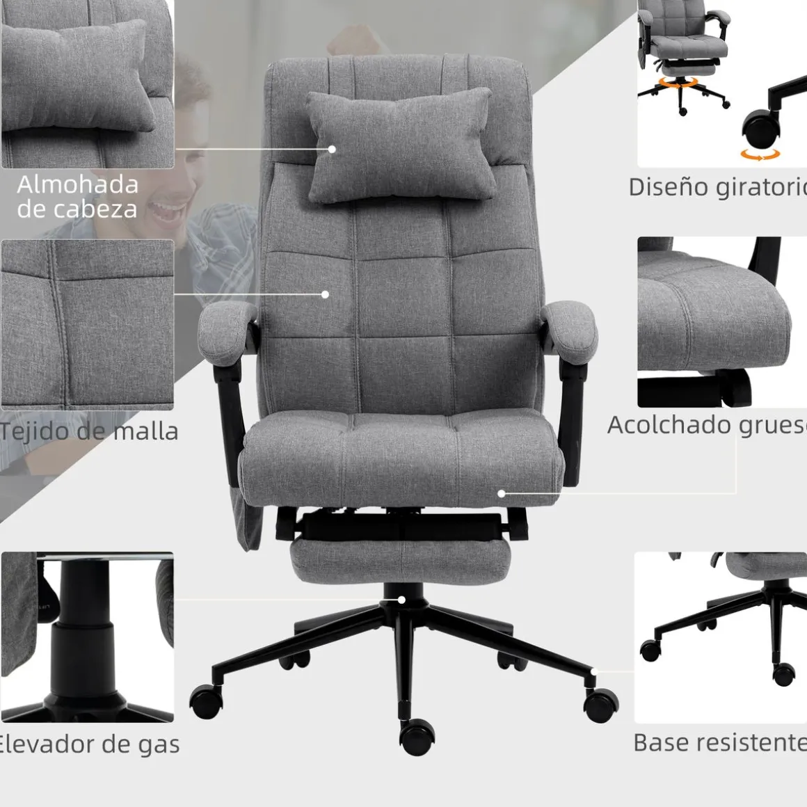 Silla de oficina Comps Vinsetto función masaje 5 modos gris 112-120x66x76 cm