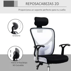 Silla de oficina Farlow Vinsetto altura ajustable + reposacabezas 108-118x62x67 cm