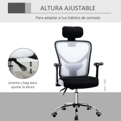 Silla de oficina Farlow Vinsetto altura ajustable + reposacabezas 108-118x62x67 cm