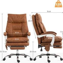 Silla de oficina Fresh Homcom reclinable con altura regulable + reposapiés 113-121x65x76 cm