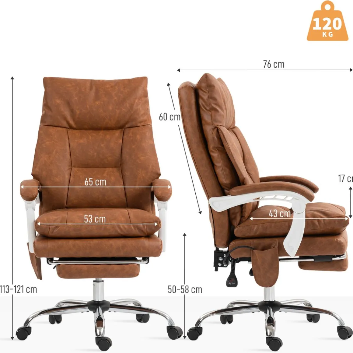 Silla de oficina Fresh Homcom reclinable con altura regulable + reposapiés 113-121x65x76 cm