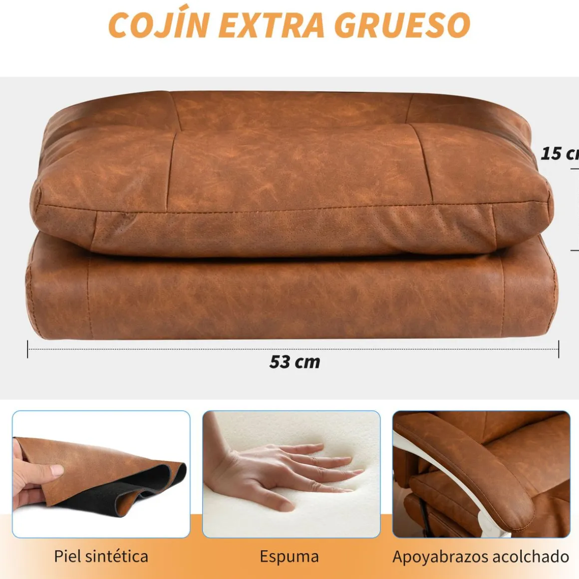 Silla de oficina Fresh Homcom reclinable con altura regulable + reposapiés 113-121x65x76 cm