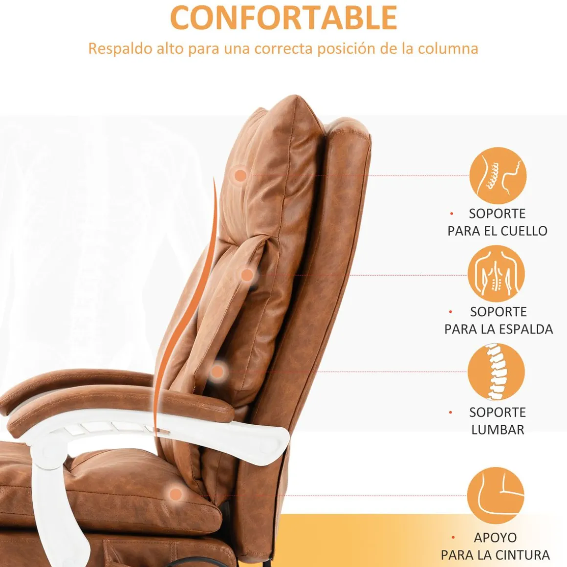 Silla de oficina Fresh Homcom reclinable con altura regulable + reposapiés 113-121x65x76 cm