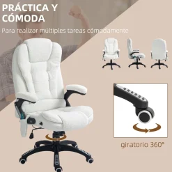 Silla de oficina Kleta Vinsetto con masaje + calefacción blanco 107-116x67x74 cm