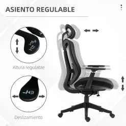 Silla de oficina Lemur Vinsetto con reposacabezas negro 120-128x70x66 cm
