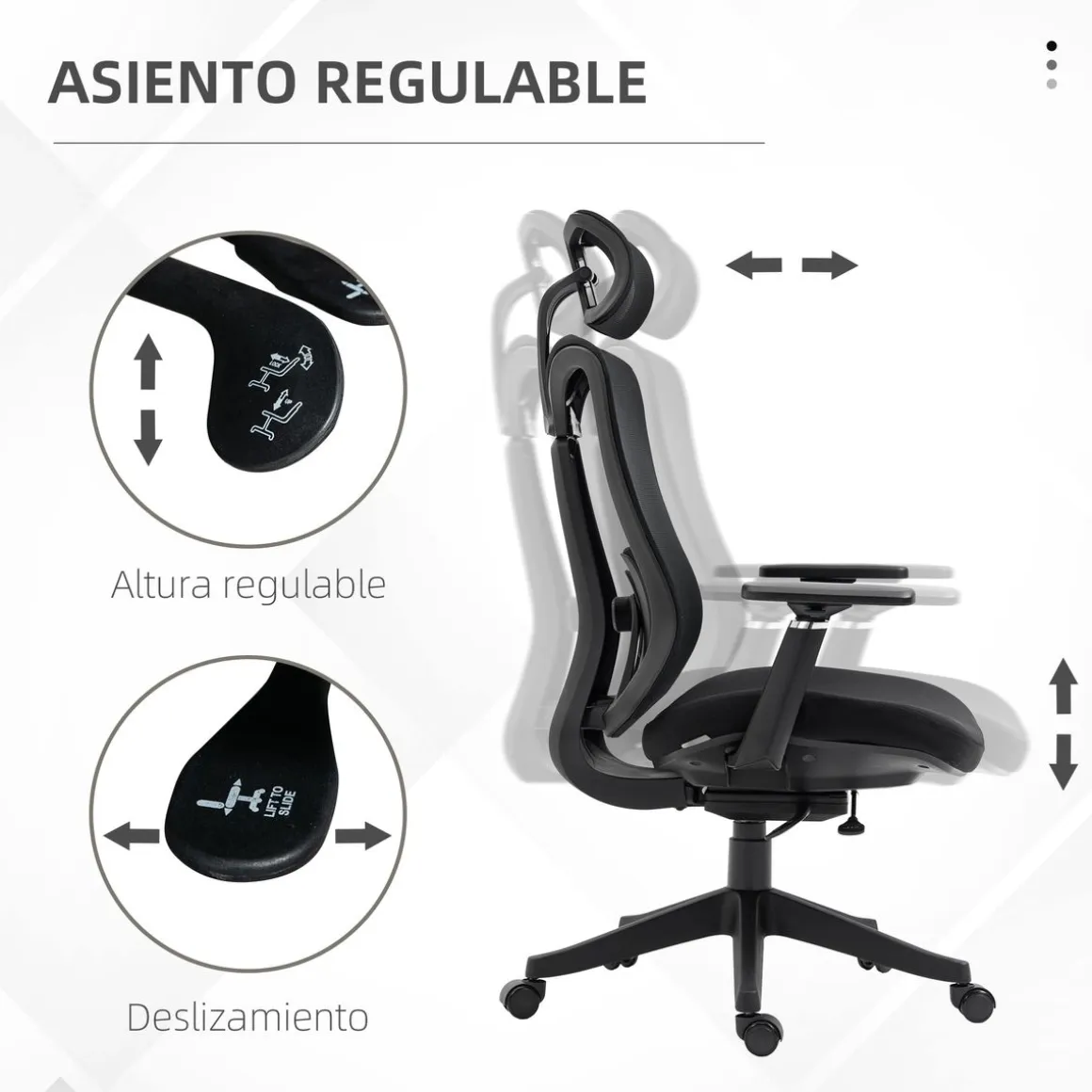 Silla de oficina Lemur Vinsetto con reposacabezas negro 120-128x70x66 cm