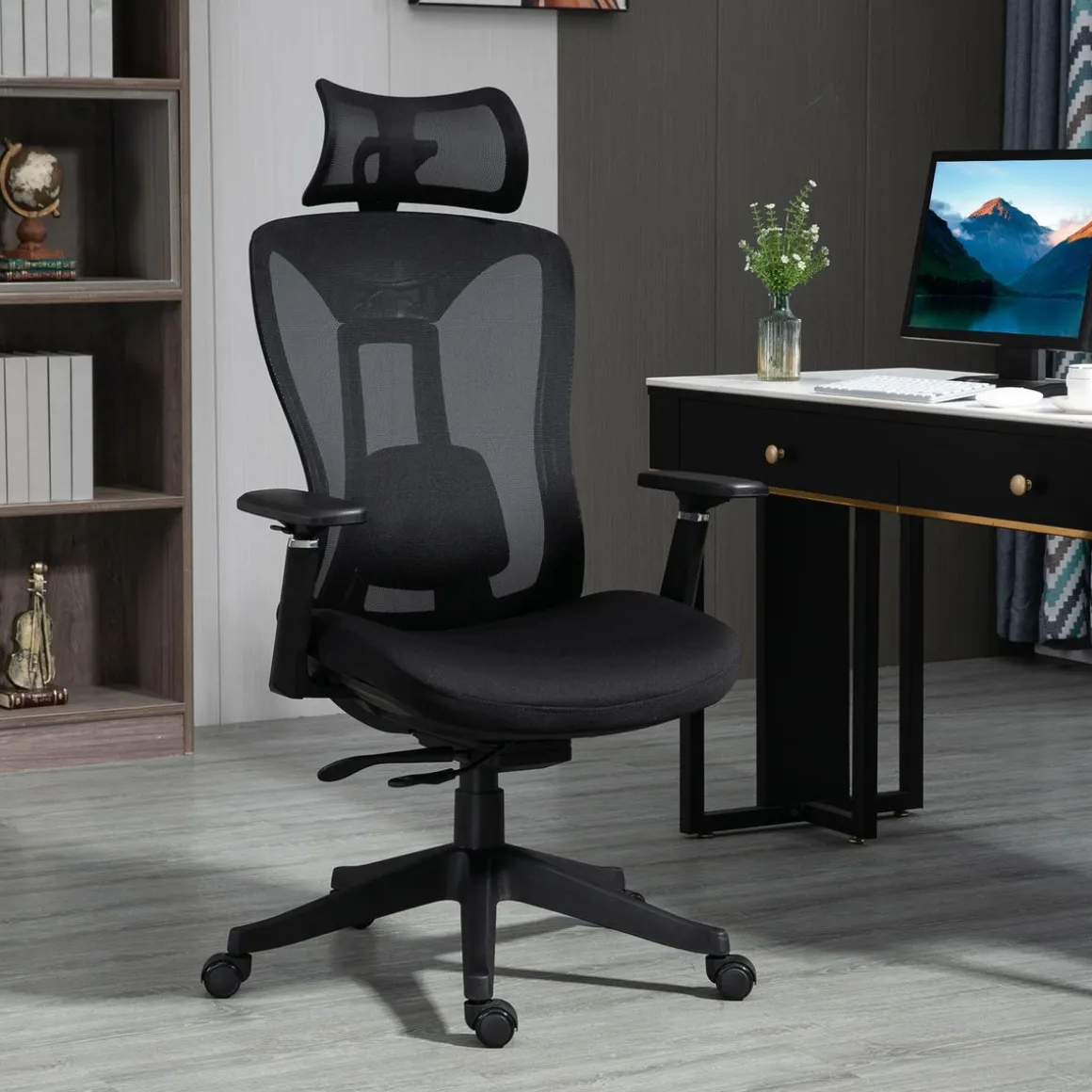 Silla de oficina Lemur Vinsetto con reposacabezas negro 120-128x70x66 cm
