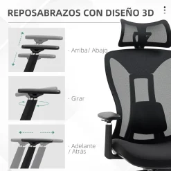Silla de oficina Lemur Vinsetto con reposacabezas negro 120-128x70x66 cm