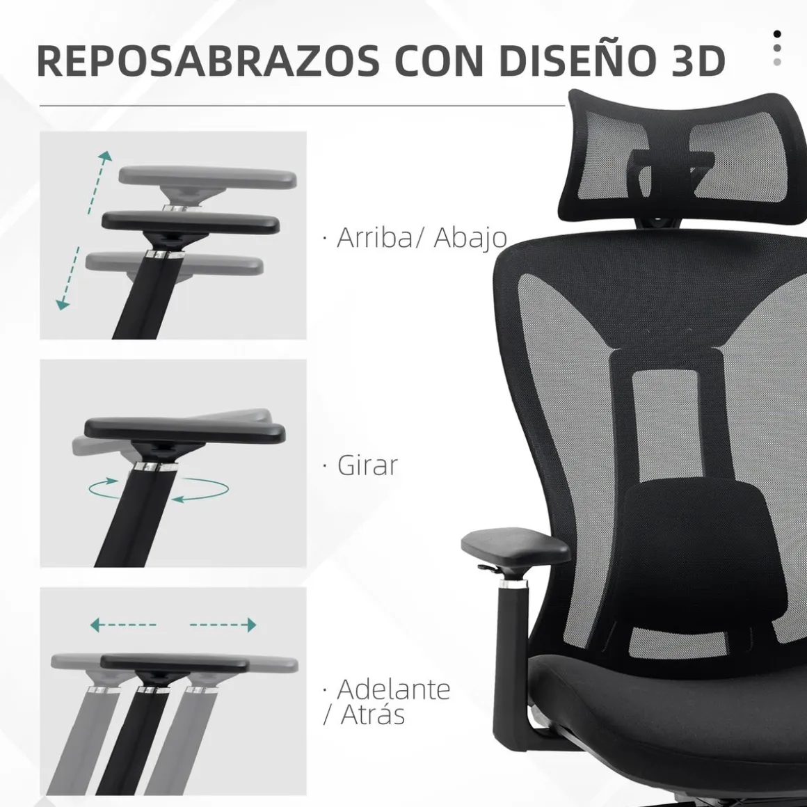 Silla de oficina Lemur Vinsetto con reposacabezas negro 120-128x70x66 cm