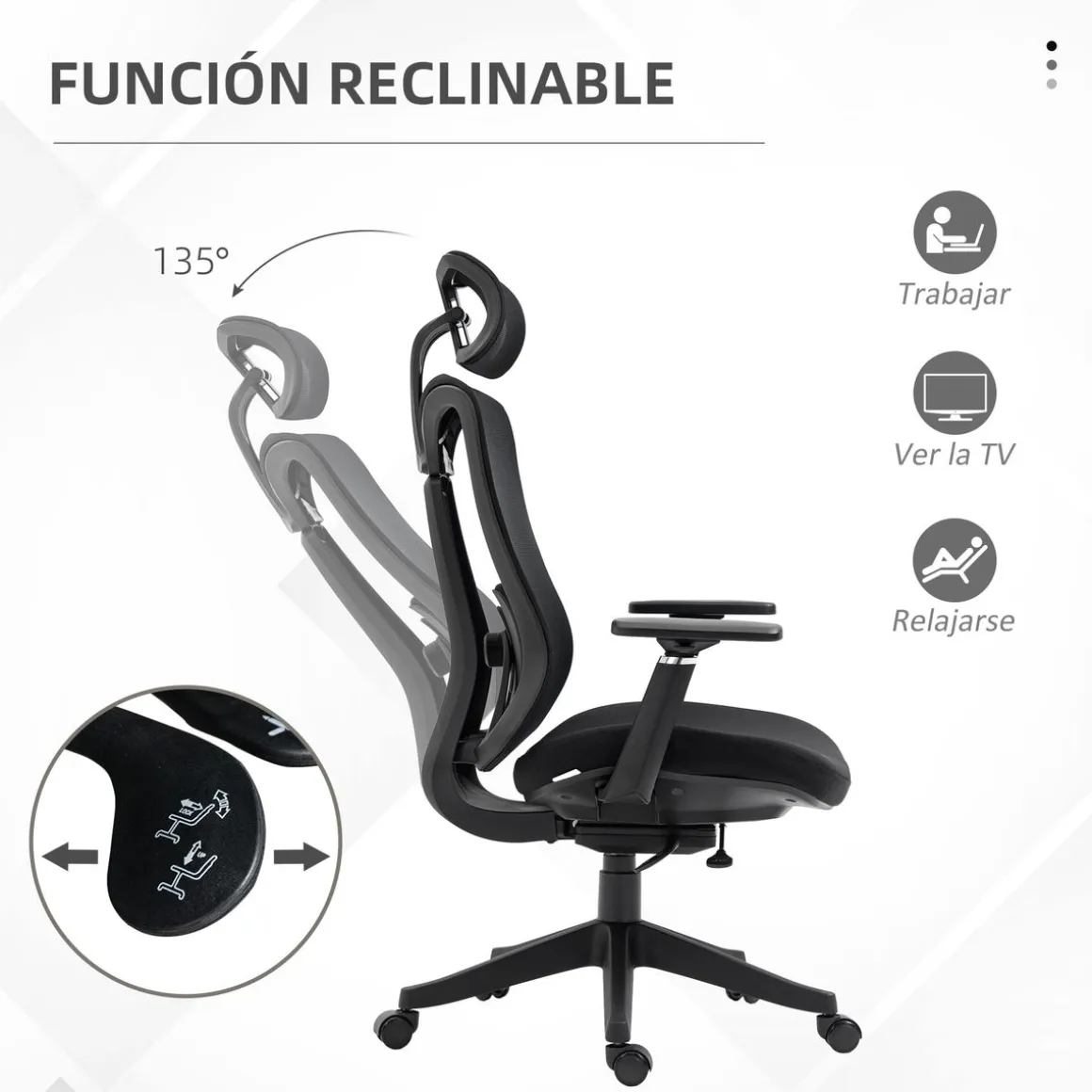 Silla de oficina Lemur Vinsetto con reposacabezas negro 120-128x70x66 cm