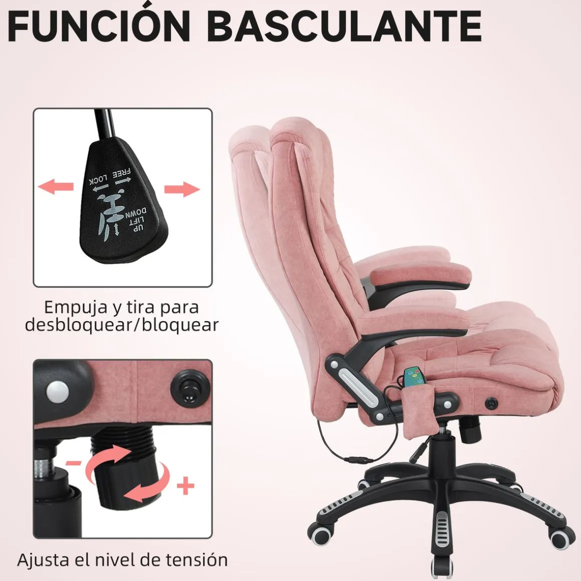 Silla de oficina Myrna Vinsetto altura regulable y función masaje 110-120x68x72 cm