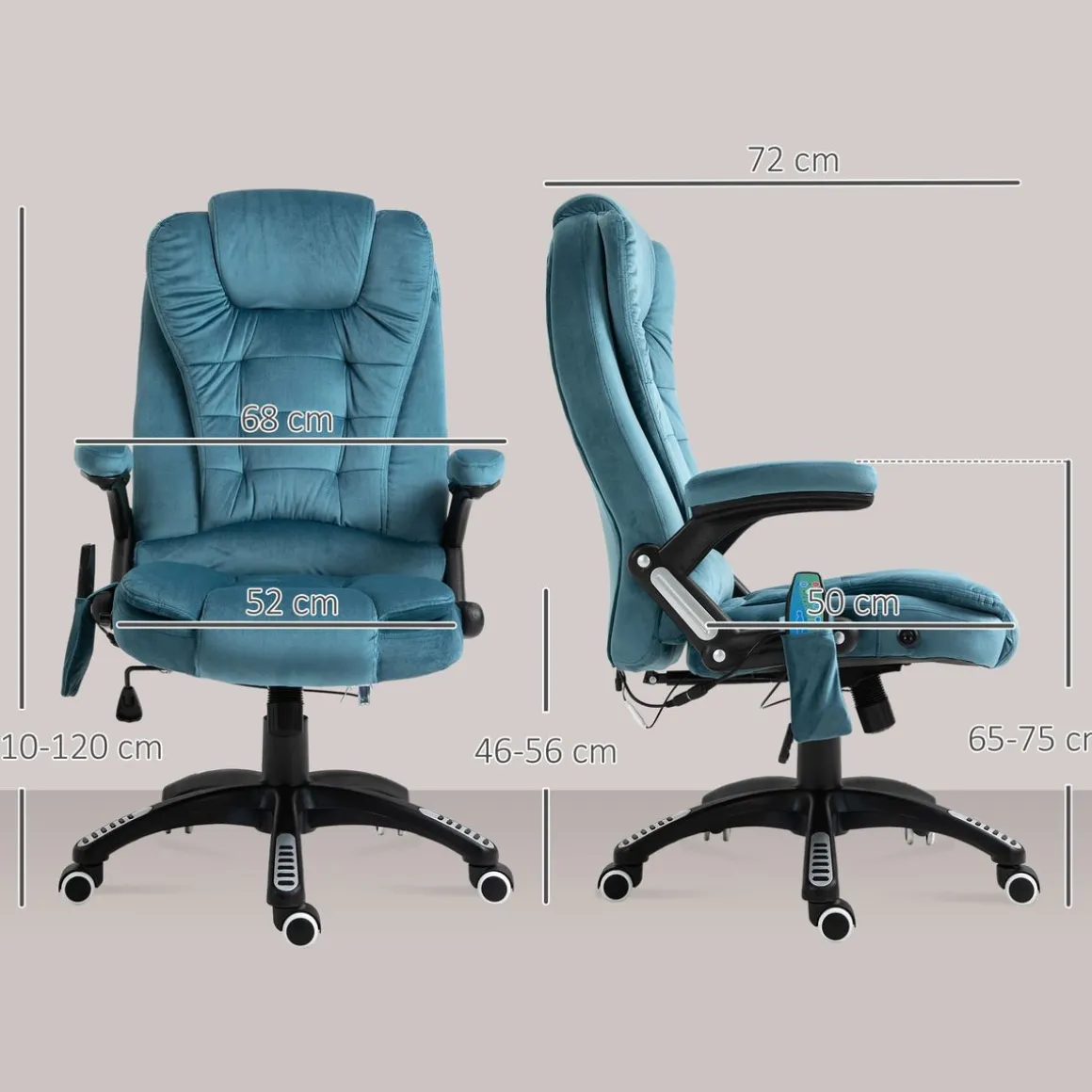 Silla de oficina Myrna Vinsetto altura regulable y función masaje 110-120x68x72 cm