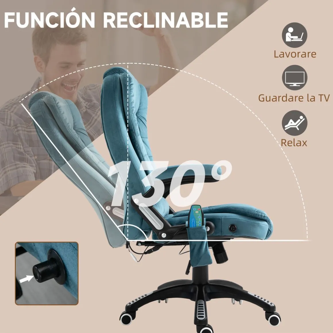 Silla de oficina Myrna Vinsetto altura regulable y función masaje 110-120x68x72 cm