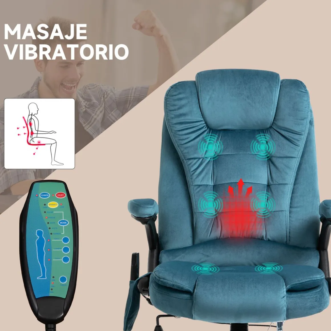 Silla de oficina Myrna Vinsetto altura regulable y función masaje 110-120x68x72 cm