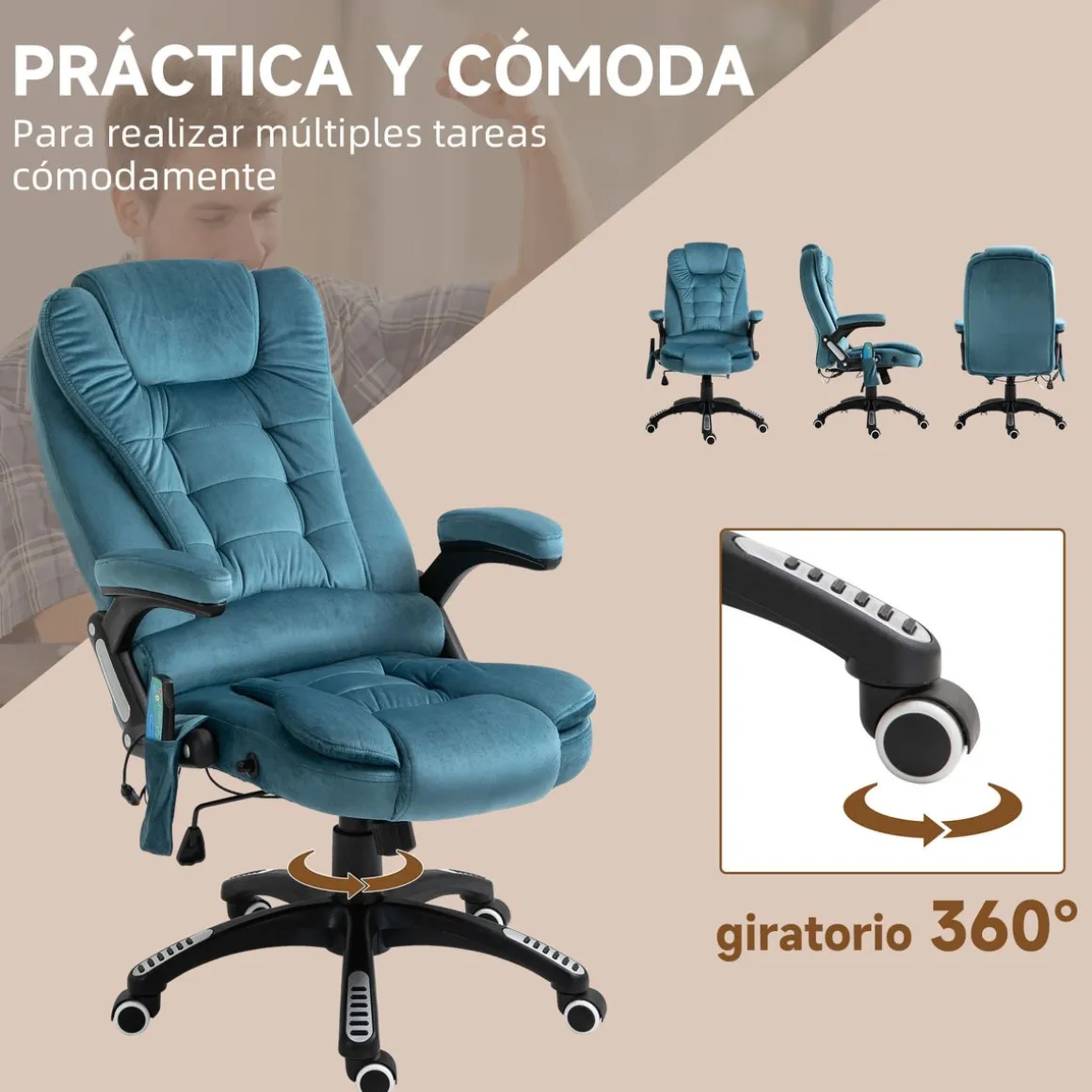 Silla de oficina Myrna Vinsetto altura regulable y función masaje 110-120x68x72 cm