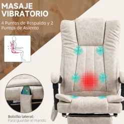 Silla de oficina Orquídea Vinsetto 6 puntos de masaje + calefacción + reposapiés crema 113-120x70x62 cm