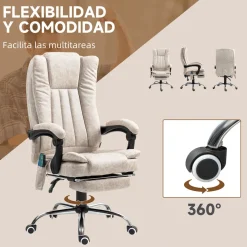 Silla de oficina Orquídea Vinsetto 6 puntos de masaje + calefacción + reposapiés crema 113-120x70x62 cm