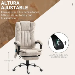 Silla de oficina Orquídea Vinsetto 6 puntos de masaje + calefacción + reposapiés crema 113-120x70x62 cm