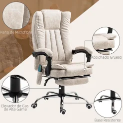 Silla de oficina Orquídea Vinsetto 6 puntos de masaje + calefacción + reposapiés crema 113-120x70x62 cm