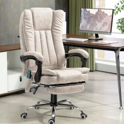 Silla de oficina Orquídea Vinsetto 6 puntos de masaje + calefacción + reposapiés crema 113-120x70x62 cm