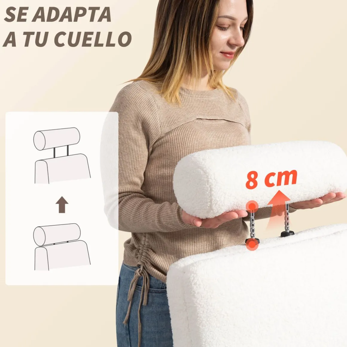Silla de oficina Prisma Homcom reclinable tela borreguito blanco 107-115x67x74 cm