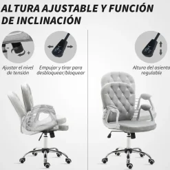 Silla de oficina Rebeca Vinsetto ajustable gris 93-103x59,5x60,5 cm