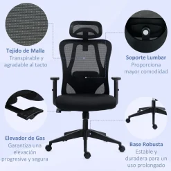 Silla de oficina Rider Vinsetto altura regulable negro 117-127x67x64 cm