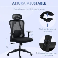 Silla de oficina Rider Vinsetto altura regulable negro 117-127x67x64 cm