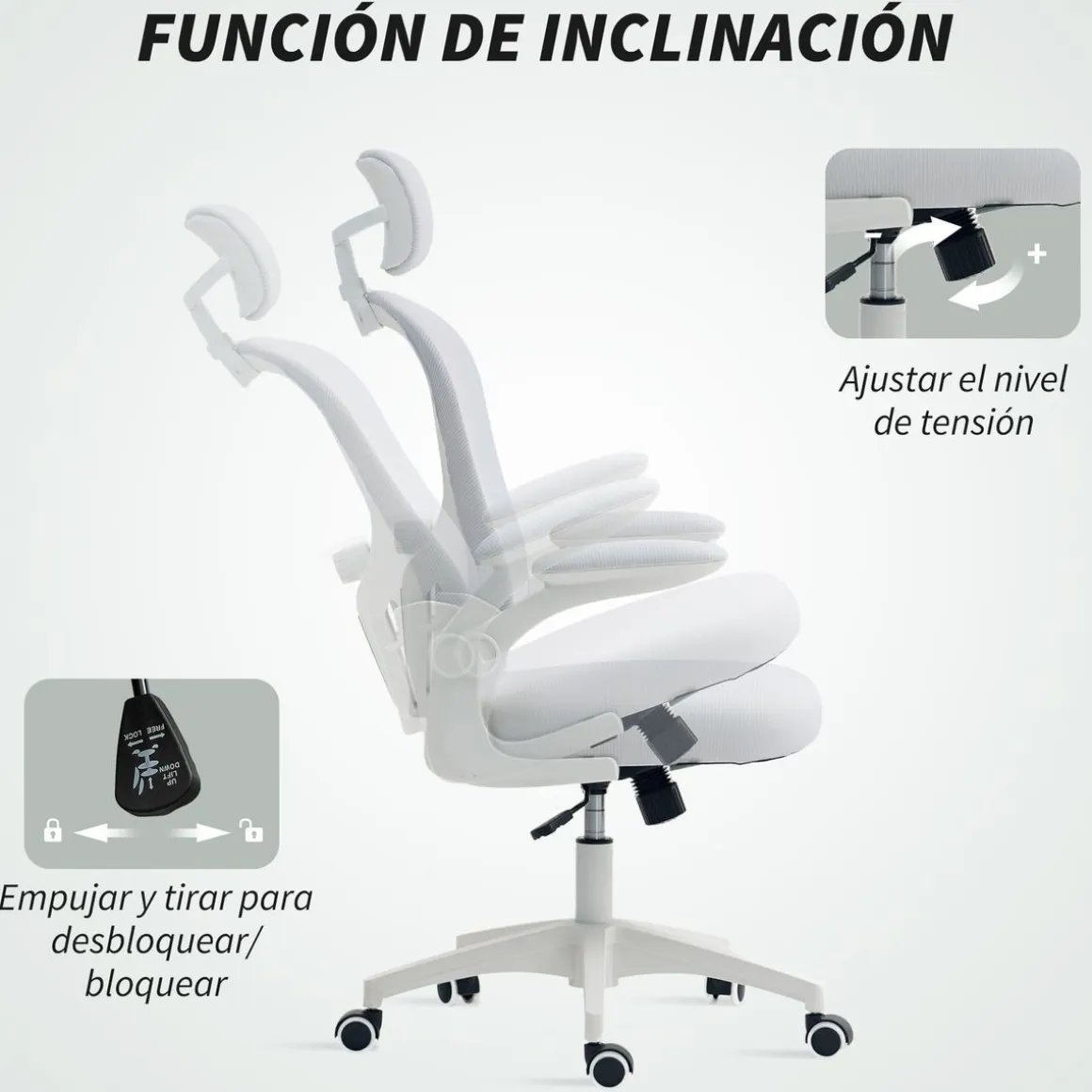 Silla de oficina Ryan Vinsetto soporte lumbar diseño basculante 112-120x62x64 cm
