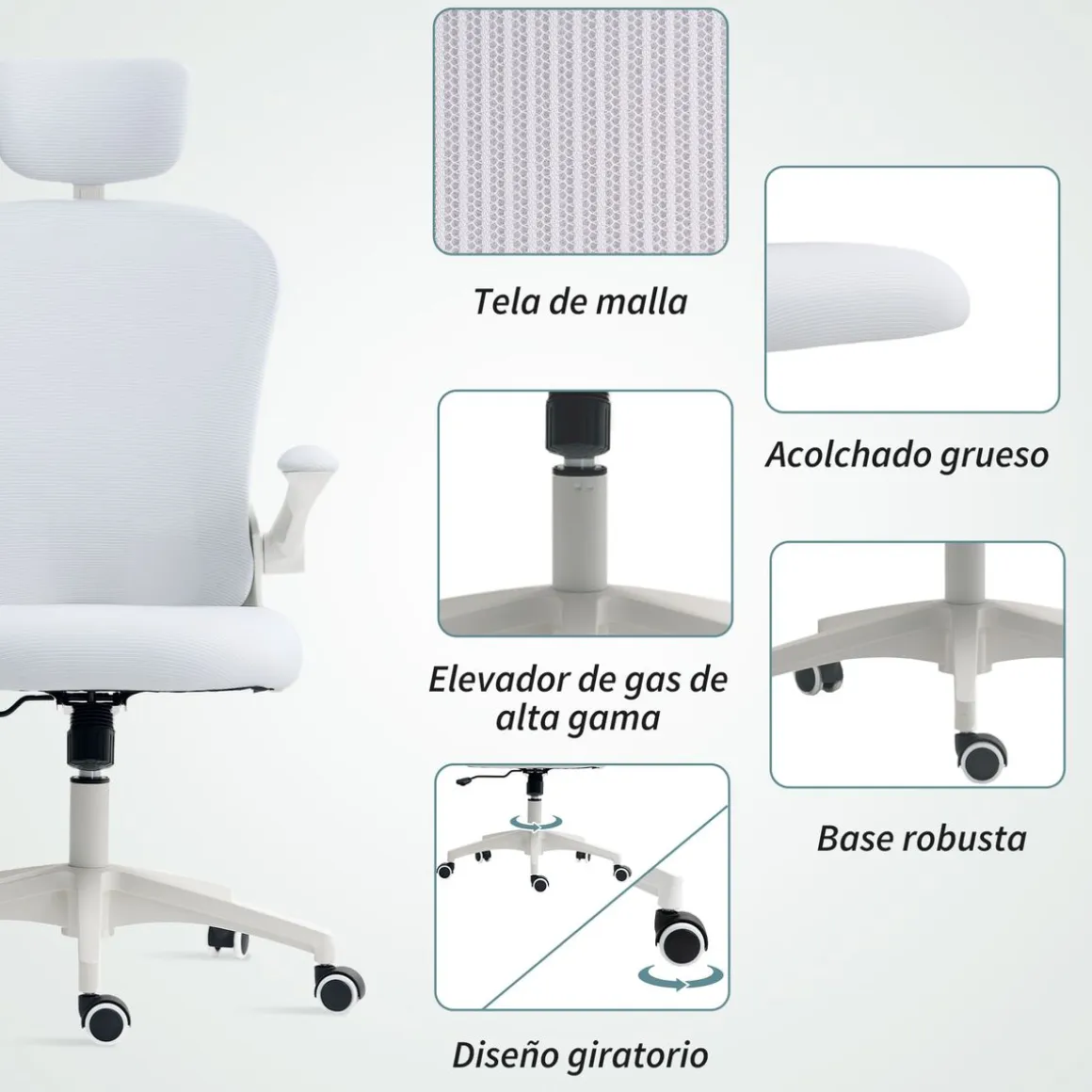 Silla de oficina Ryan Vinsetto soporte lumbar diseño basculante 112-120x62x64 cm