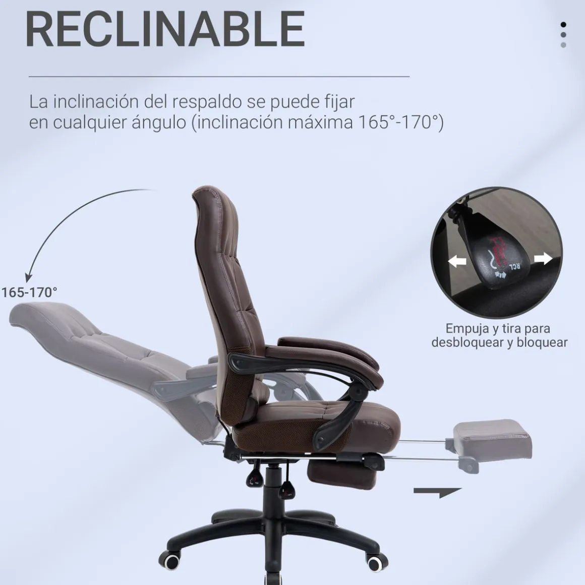 Silla de oficina Ryton Vinsetto reclinable con altura ajustable marrón 118-125x65x65 cm