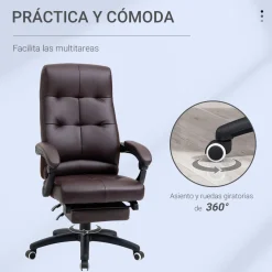 Silla de oficina Ryton Vinsetto reclinable con altura ajustable marrón 118-125x65x65 cm