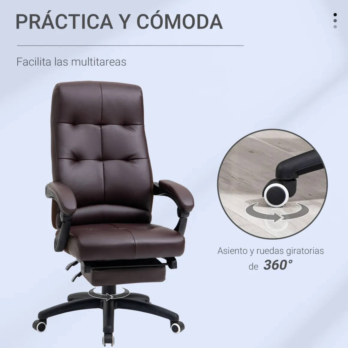 Silla de oficina Ryton Vinsetto reclinable con altura ajustable marrón 118-125x65x65 cm